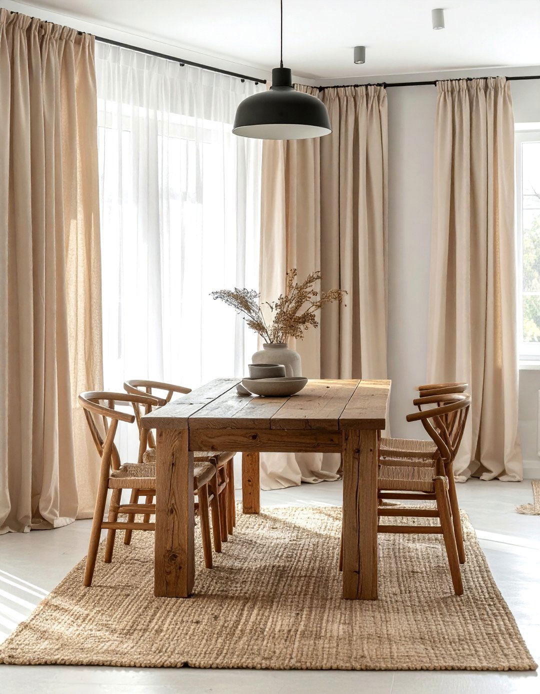 Neutral Beige Curtains - 30 dining room curtain ideas