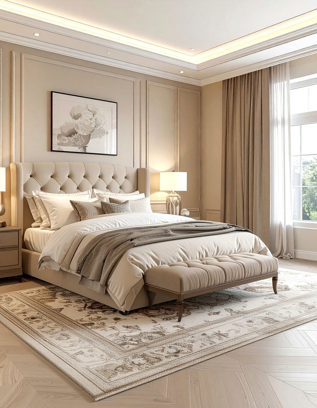 Neutral Beige Master Suite - 30 traditional beige bedroom ideas