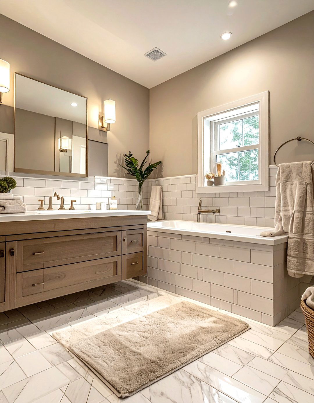 Neutral Beveled Subway Tile Bathroom - 30 beveled subway tile bathroom ideas