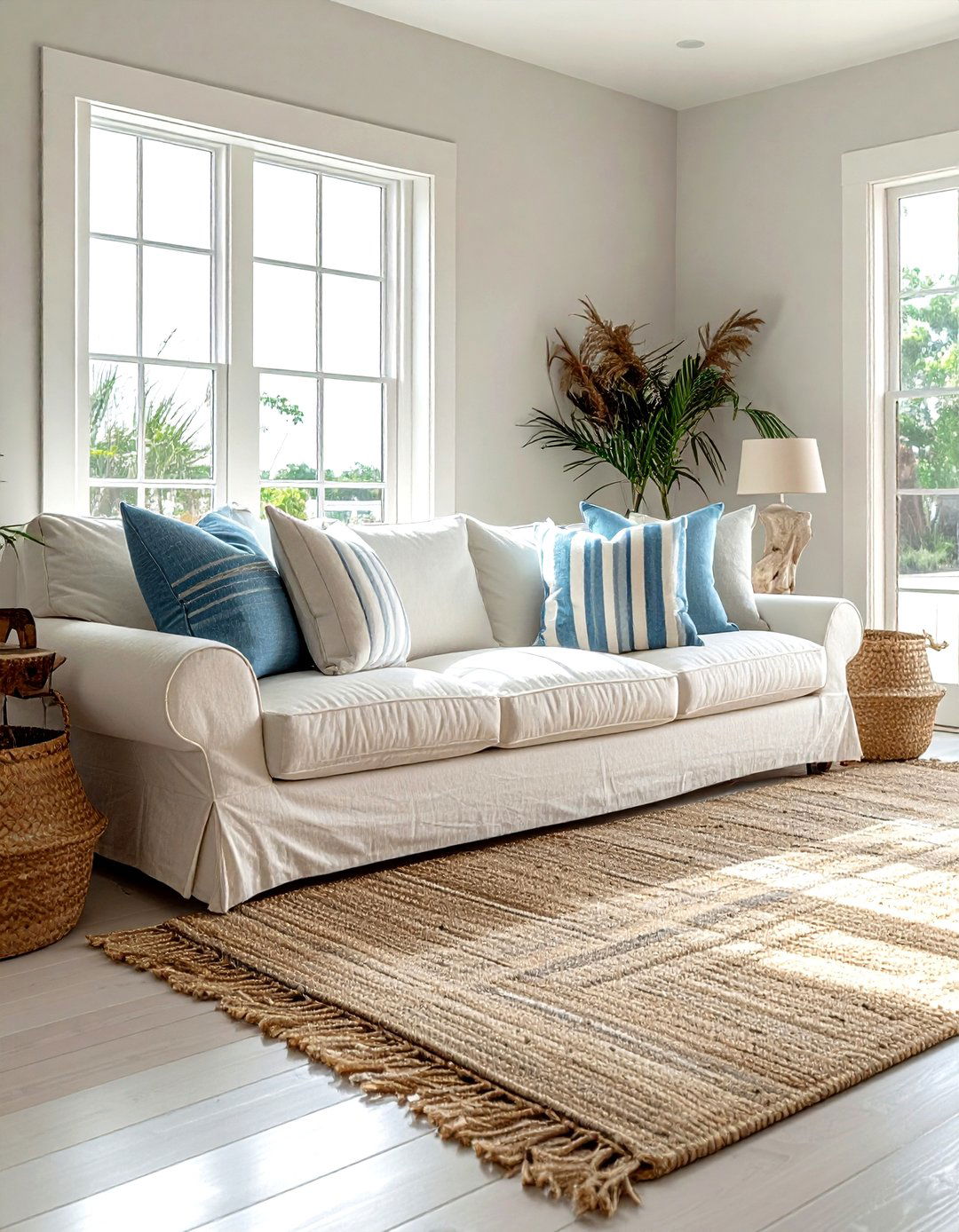 Neutral Coastal Living Room Sofa - 30 living room slipcovered sofa ideas