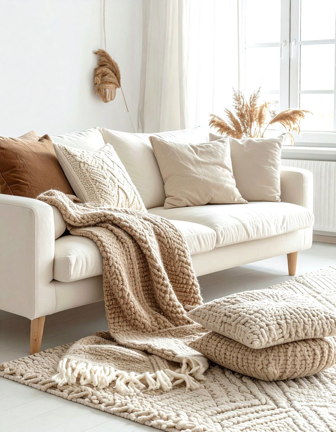 Neutral Color Palette - 30 living room blanket styling ideas