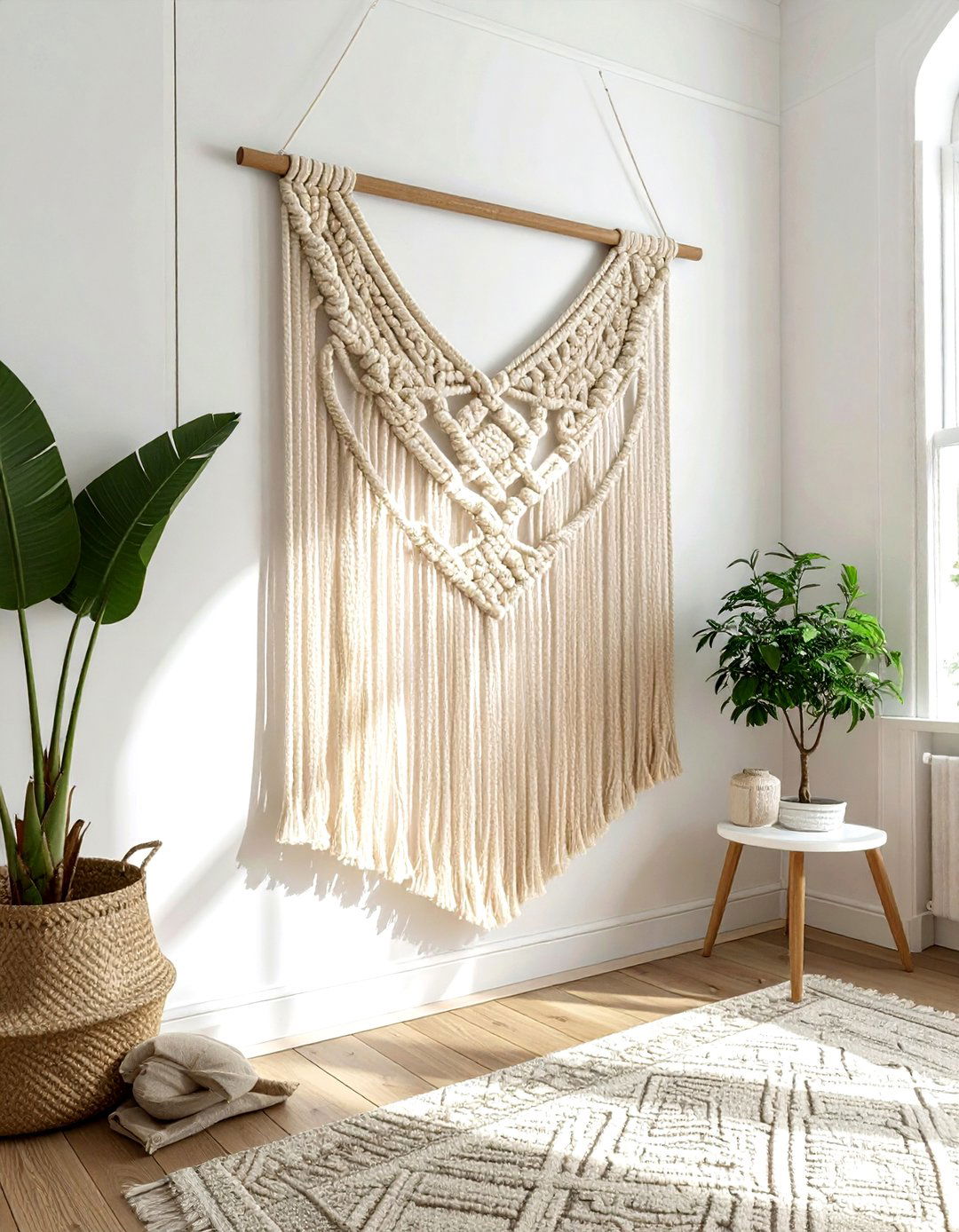 Neutral Cream Macrame Wall Hanging - 30 living room macrame wall hangings
