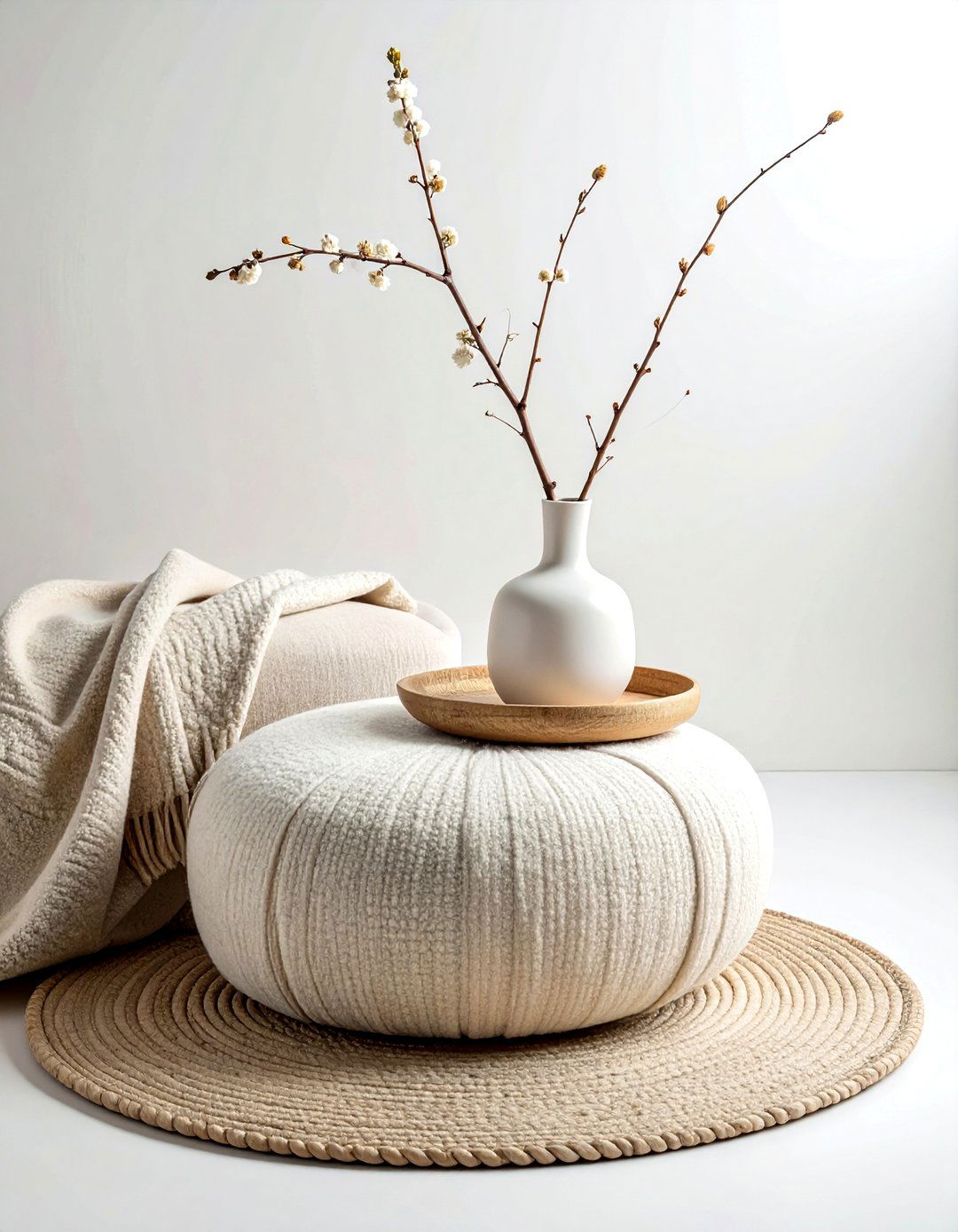 Neutral Fabric Ottoman Styling - 30 ottoman styling ideas