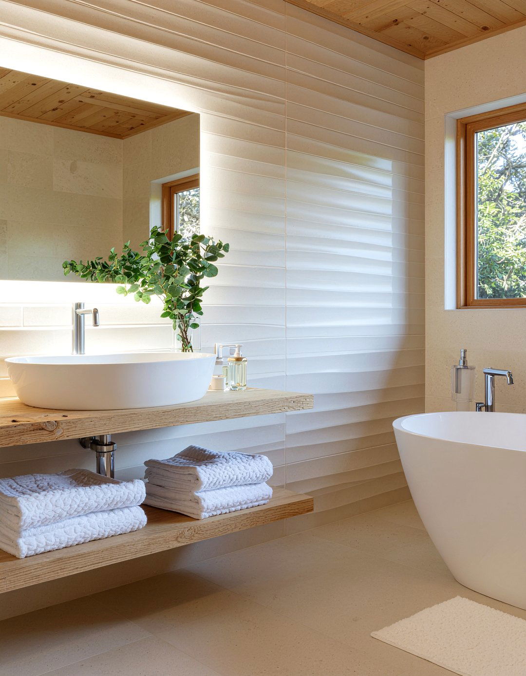 Neutral Fluted Tile Bathroom - 30 fluted tile bathroom ideas