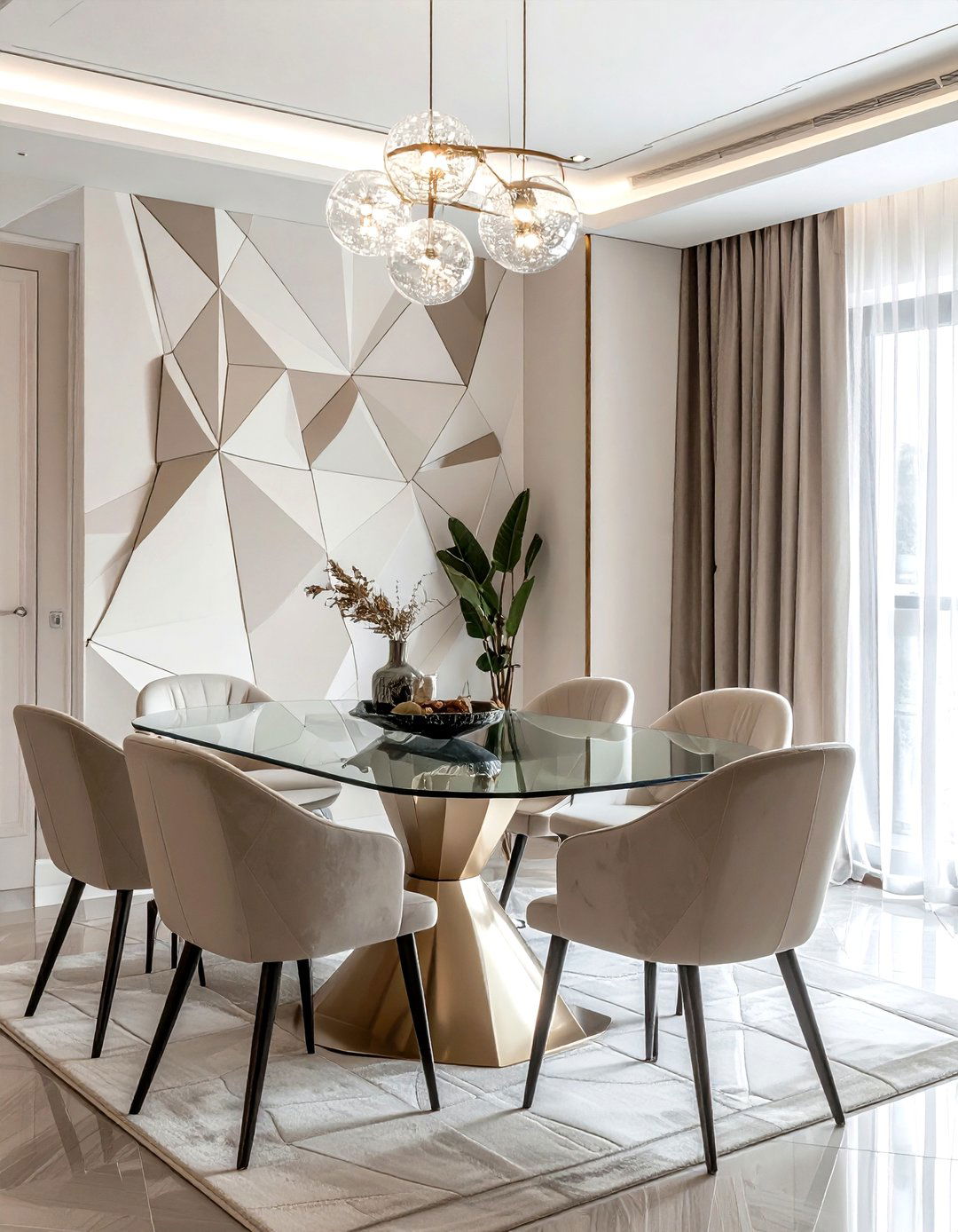 Neutral Geometric Wallpaper - 30 subtle wallpaper dining room ideas