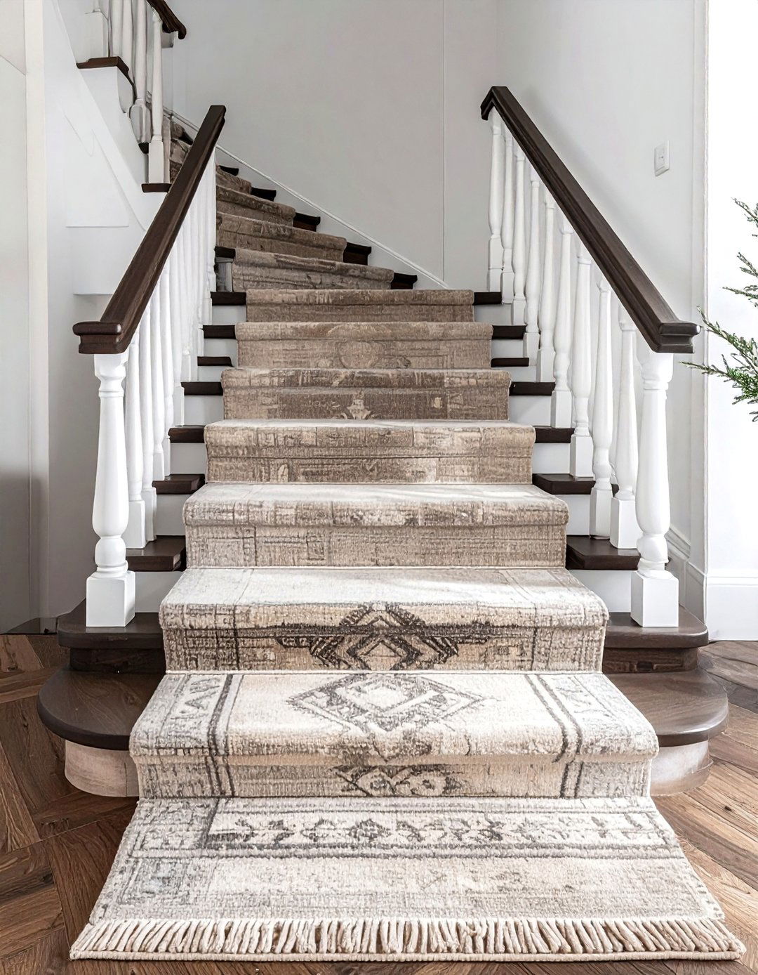 Neutral Kilim rug stairs - 30 Turkish rug ideas