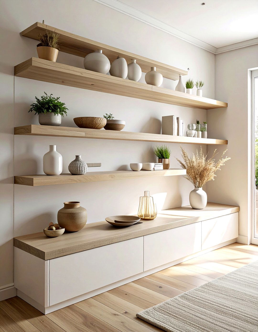Neutral Ledge Shelf Decor - 30 living room ledge shelves