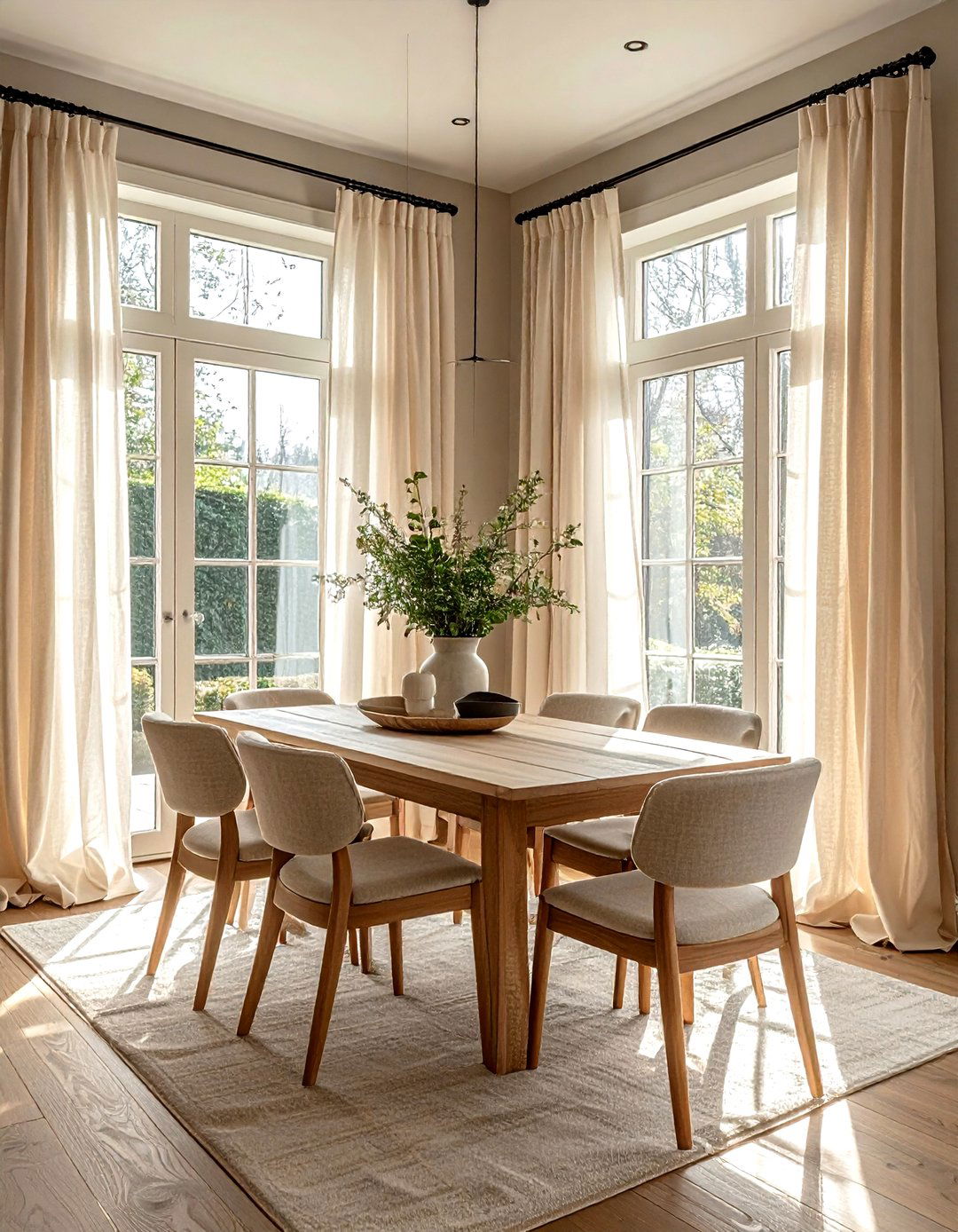 Neutral Linen Curtains - 30 modern traditional dining room ideas