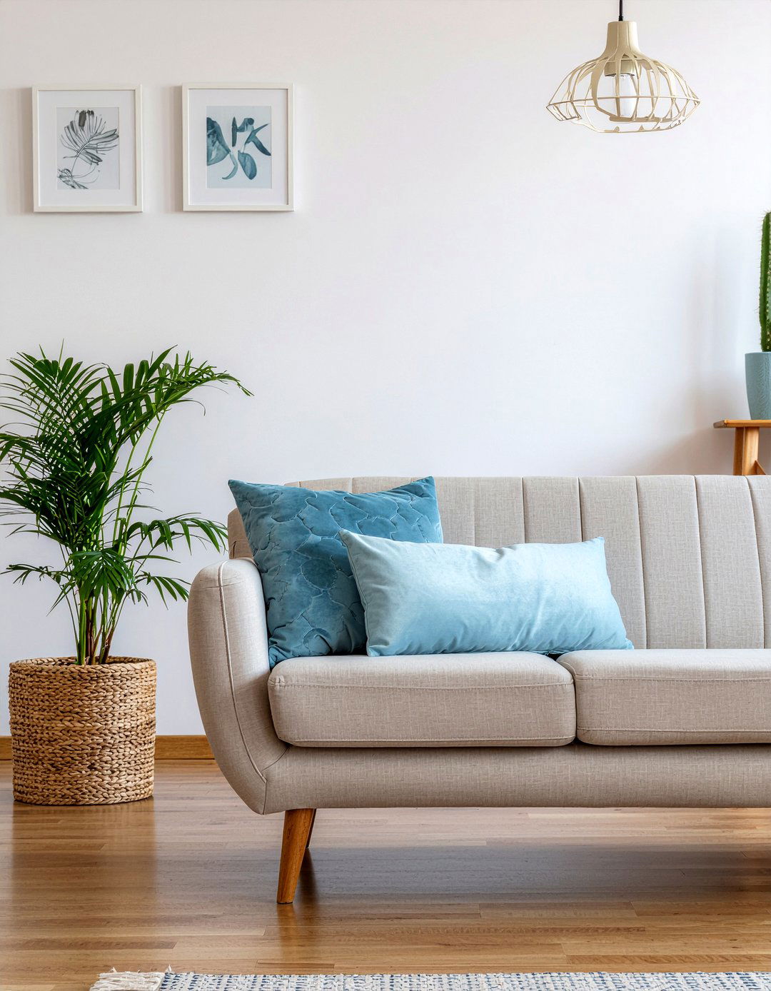 Neutral Linen Mid Century Sofa - 30 living room mid-century sofa ideas