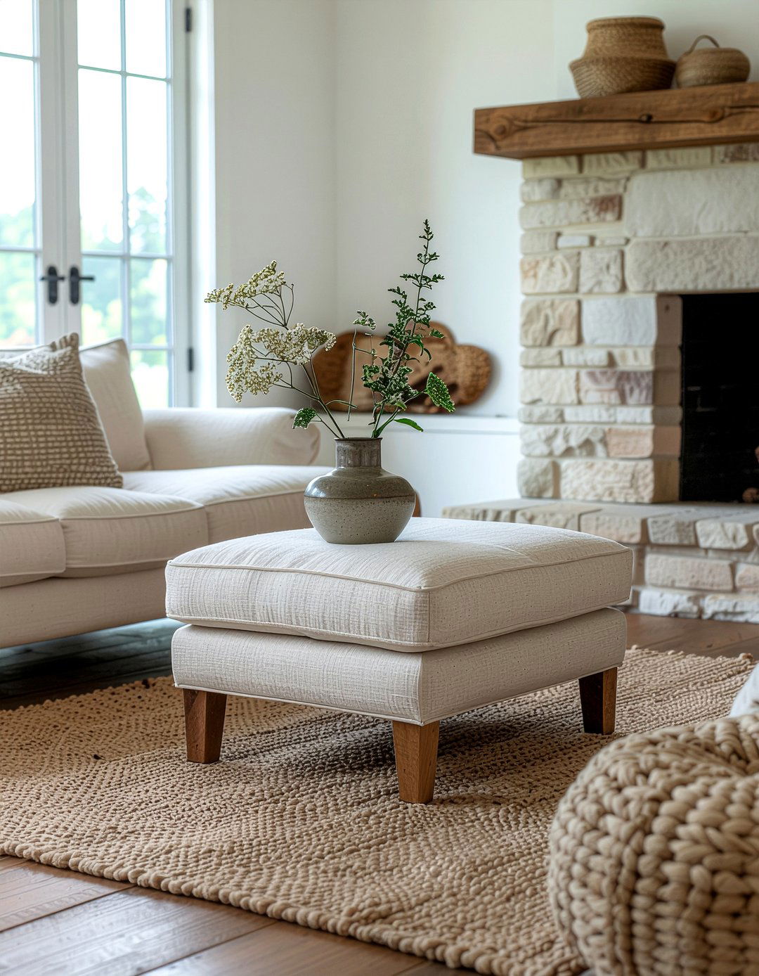 Neutral Linen Ottoman - 30 living room ottoman coffee tables
