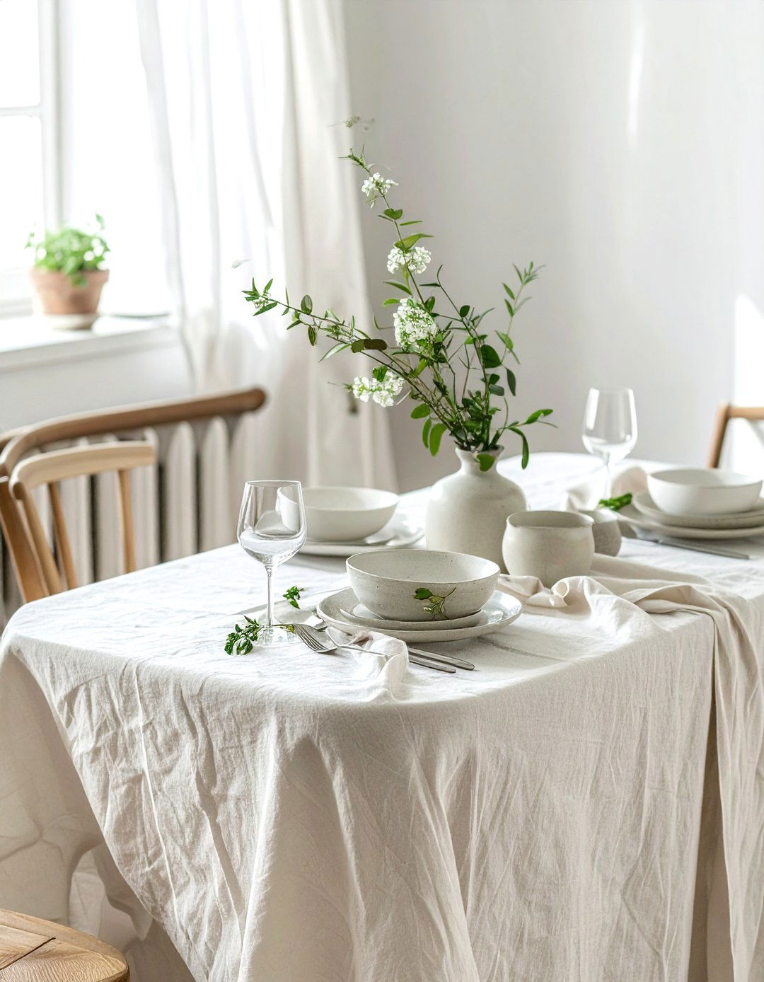 Neutral Linen Table Scape - 30 château dining room ideas