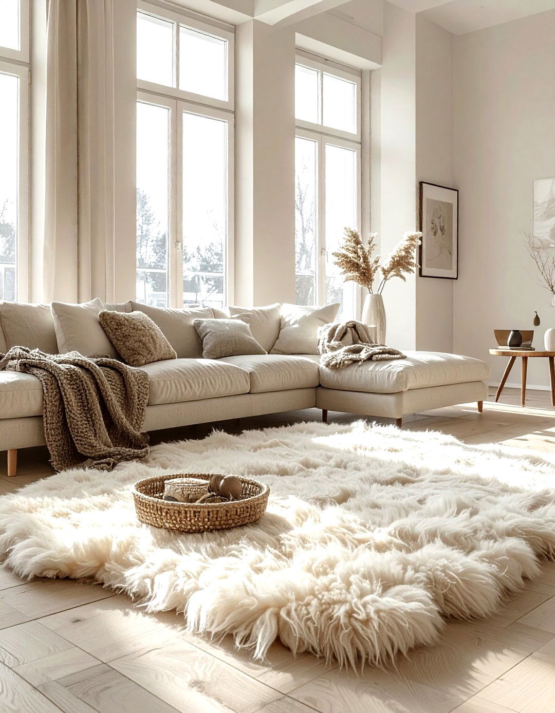 Neutral Living Room Sheepskin - 30 sheepskin living room ideas