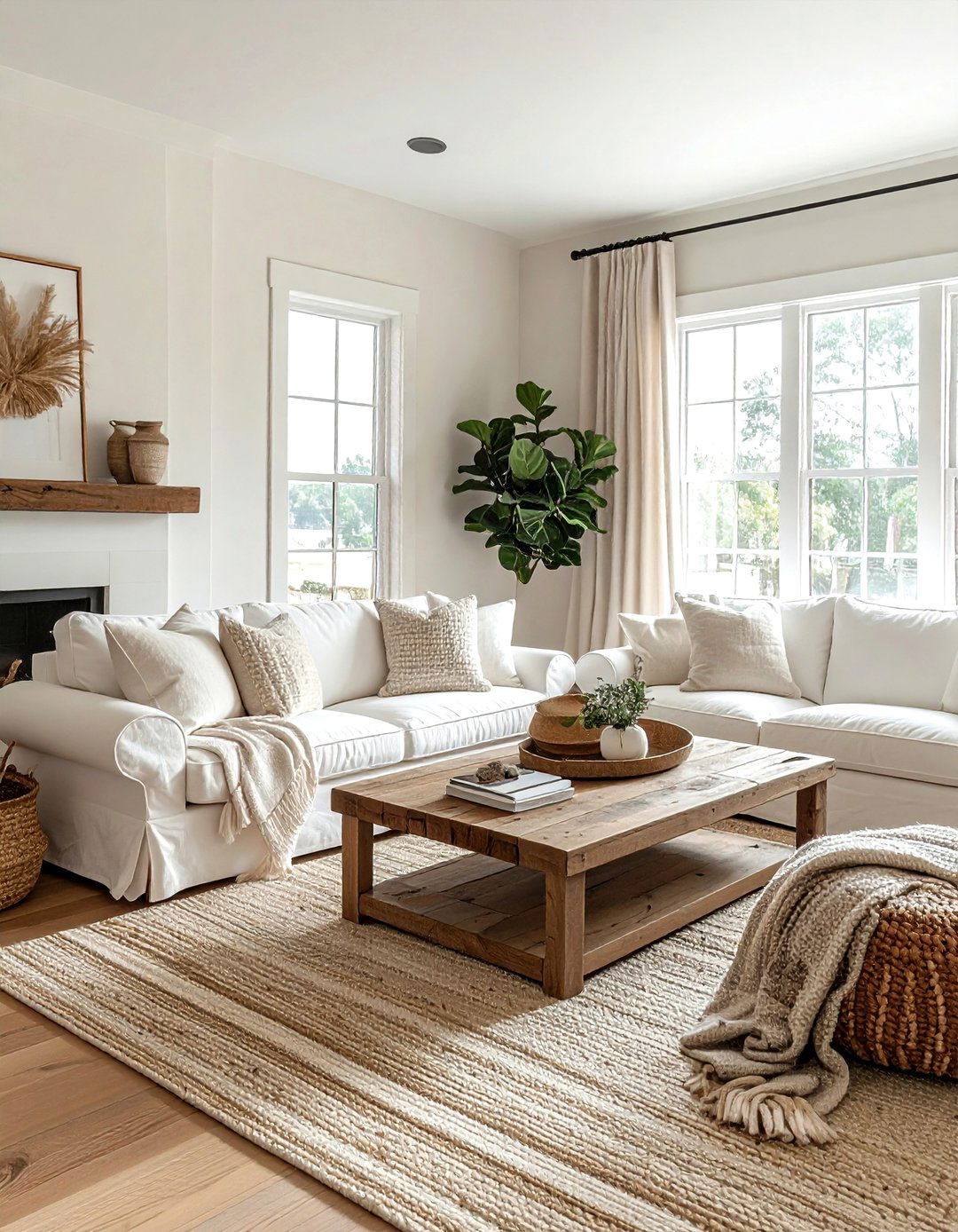 Neutral Living Room Slipcovered Sofas - 30 modern farmhouse decor ideas