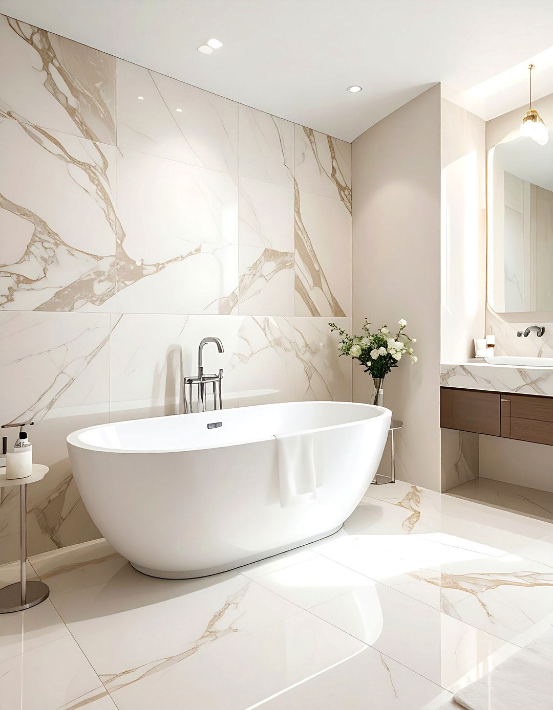 Neutral Marble Bathroom - 30 cream and white bathroom ideas