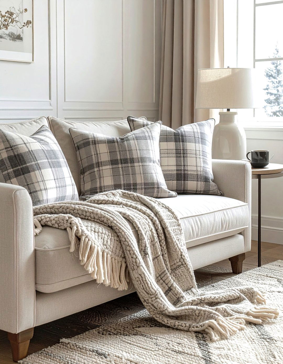 Neutral Plaid Throw Pillows Living Room - 30 modern farmhouse decor ideas