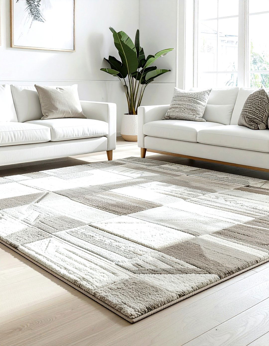 Neutral Textured Area Rug - 30 taupe and white living room ideas