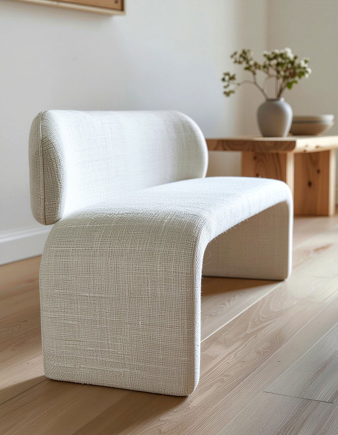 Neutral Tone Curved Dining Bench - 30 curved dining bench ideas