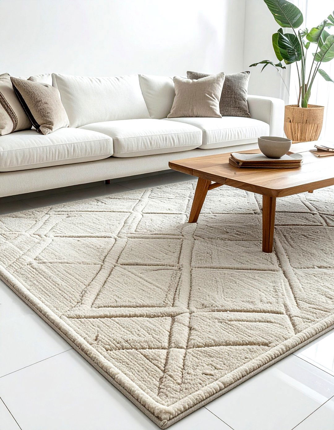 Neutral area rug - 30 crisp decor ideas