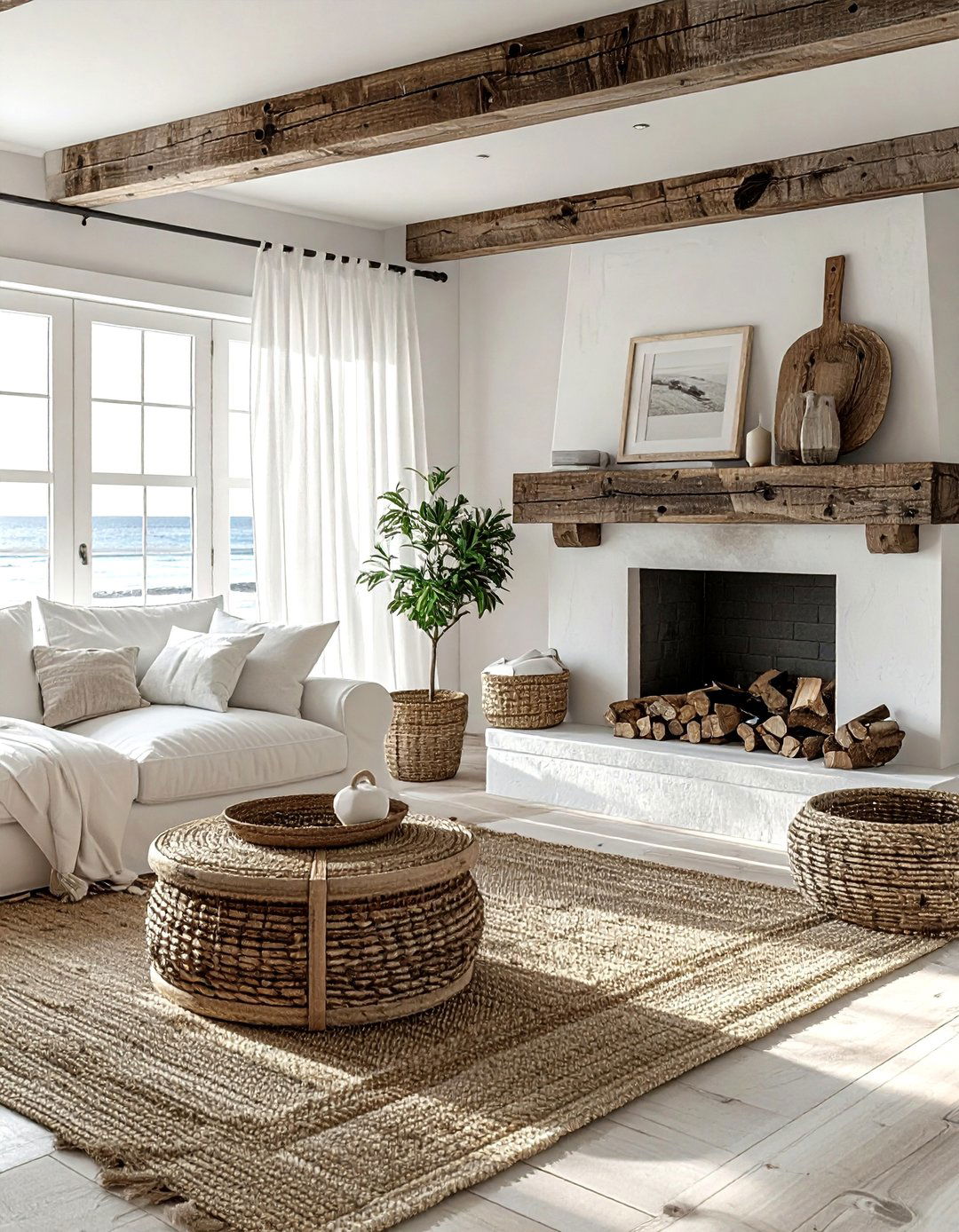 Neutral beach cottage decor - 30 coastal cream living room ideas