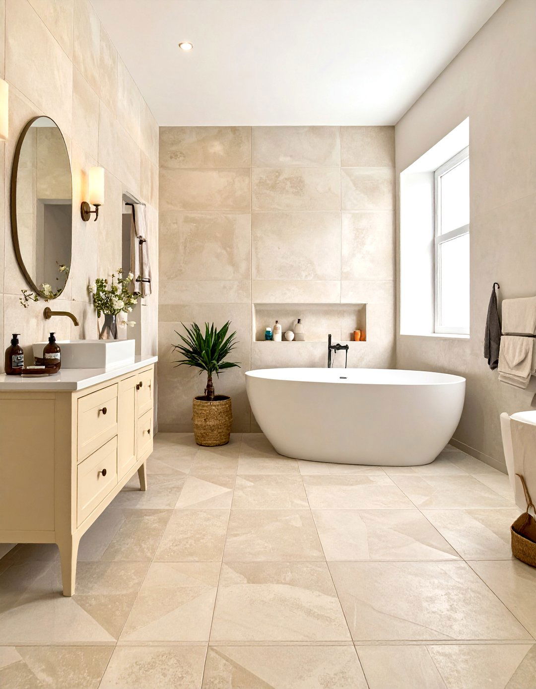 Neutral beige cement tile bathroom - 30 cement tile bathroom ideas