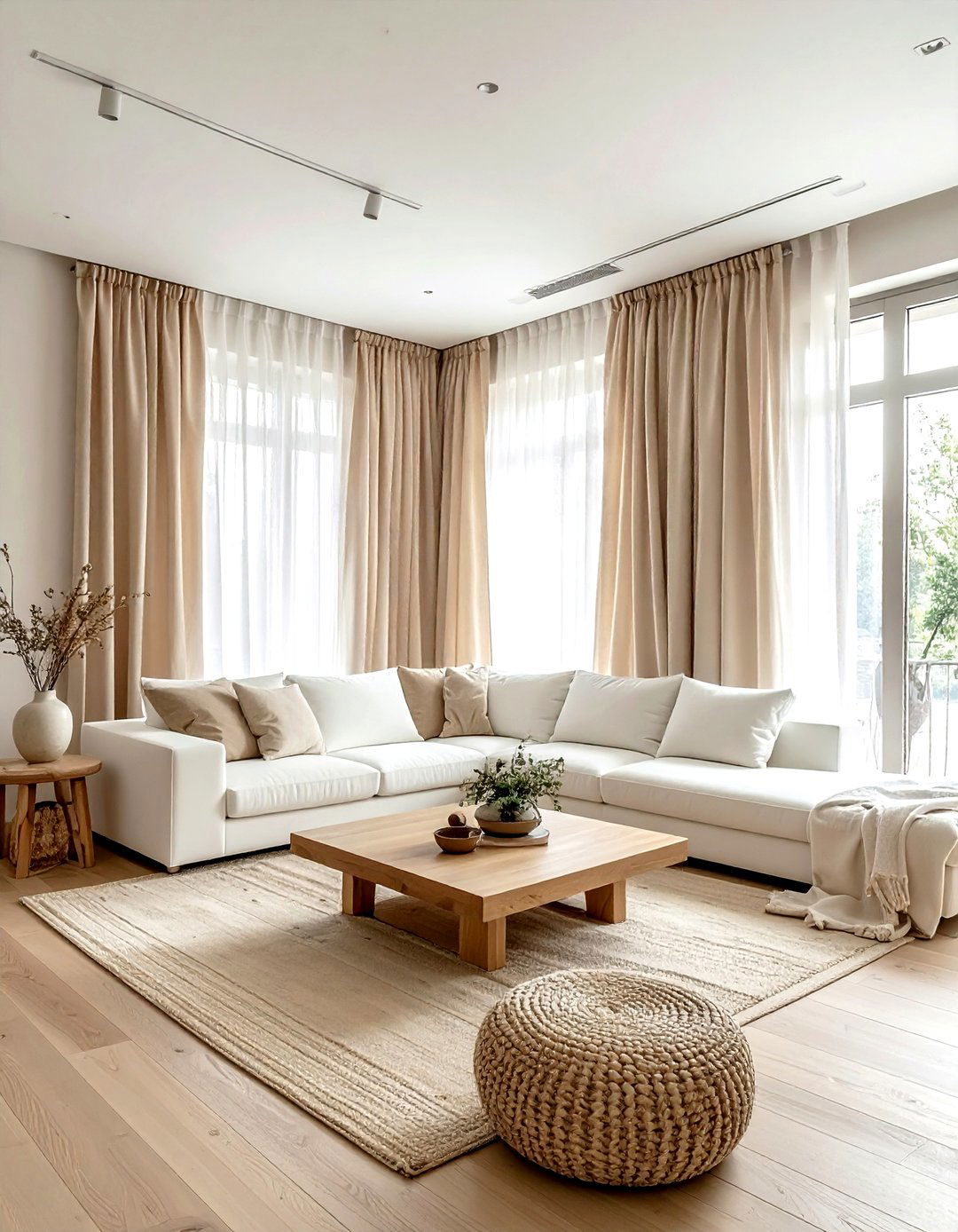 Neutral beige curtains - 30 living room curtain ideas