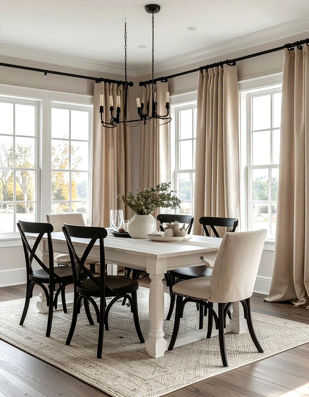 Neutral beige drapes - 30 dining room drape ideas
