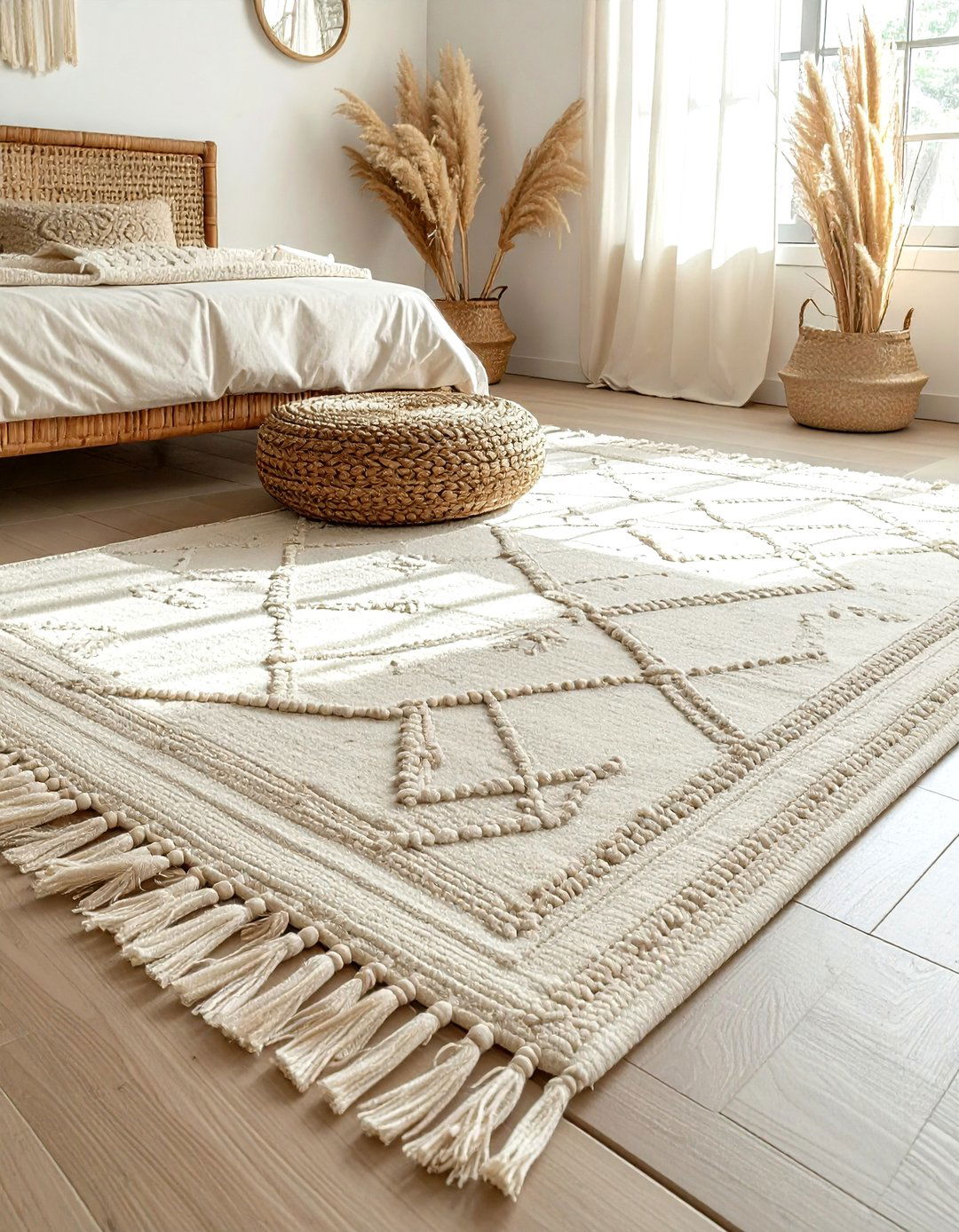 Neutral bohemian rug - 30 bedroom rug ideas