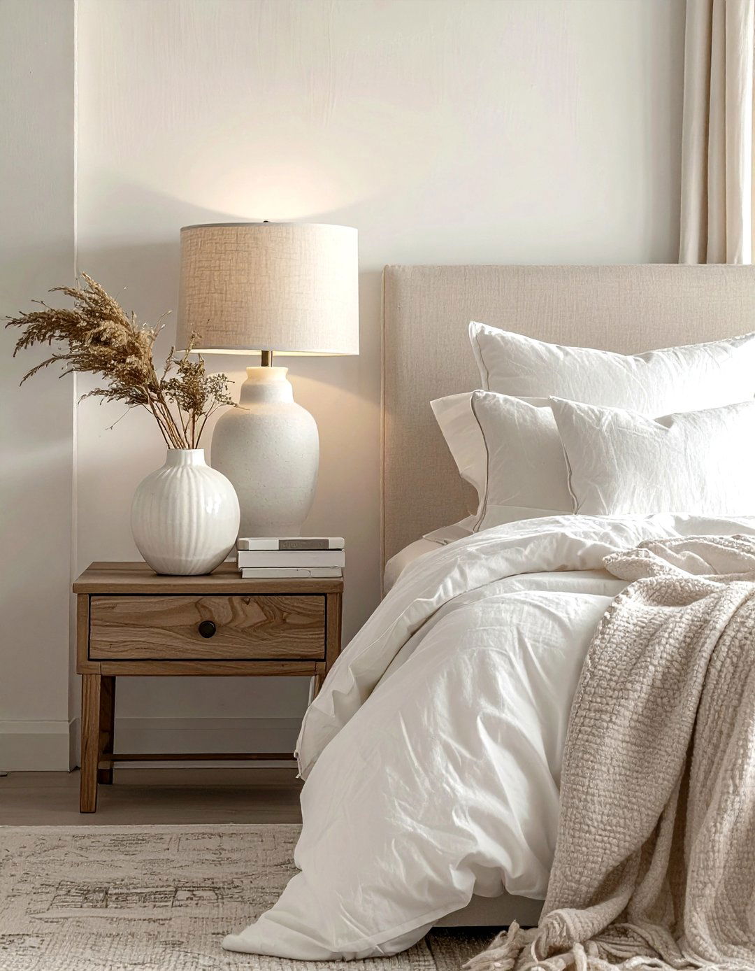 Neutral color bedroom styling - 30 nightstand styling ideas
