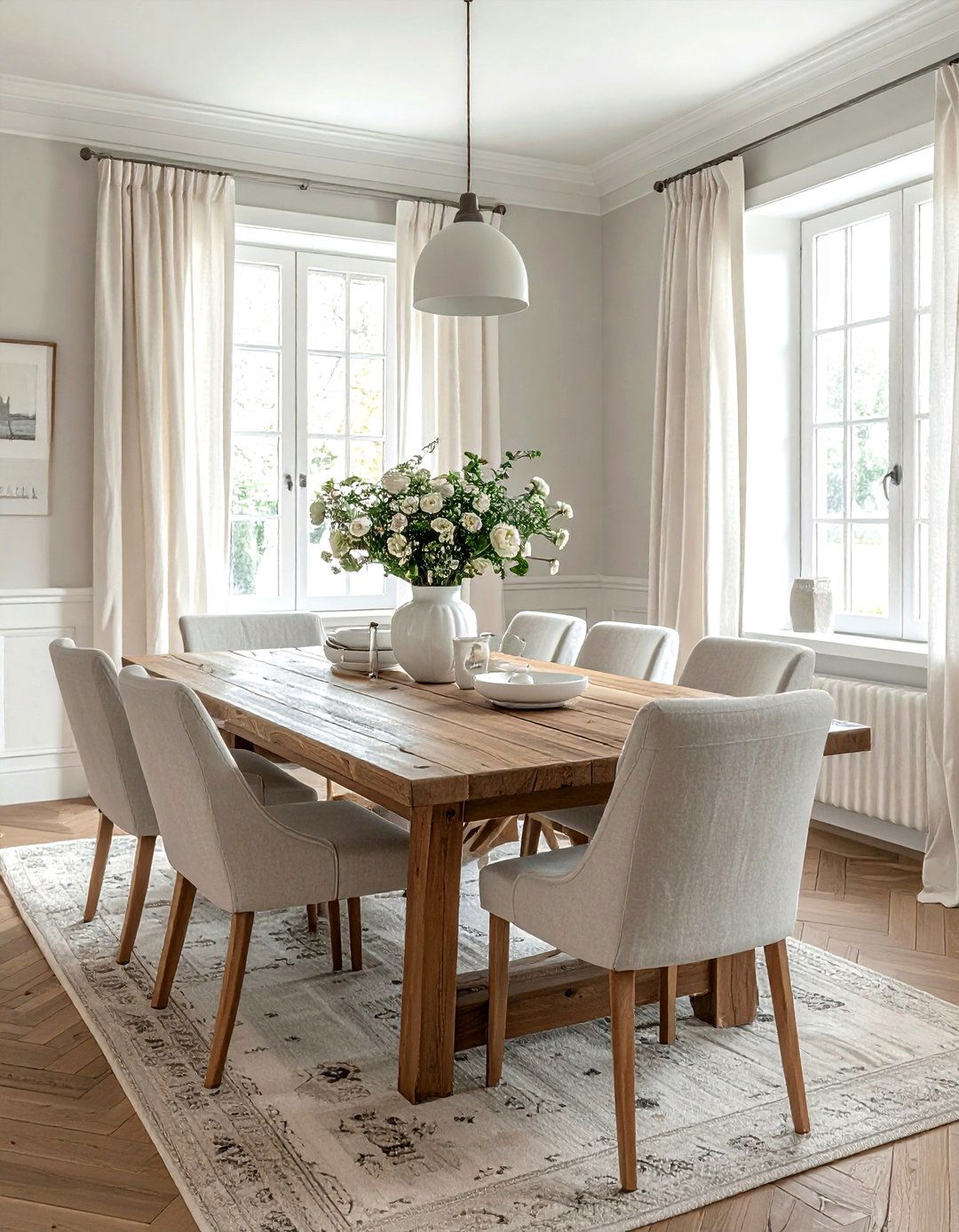 Neutral color palette dining room - 30 French farmhouse dining room ideas