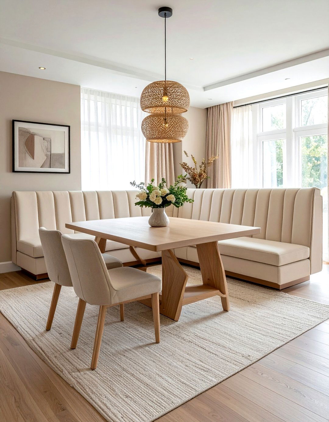 Neutral color u shaped dining - 30 U-shaped banquette dining ideas
