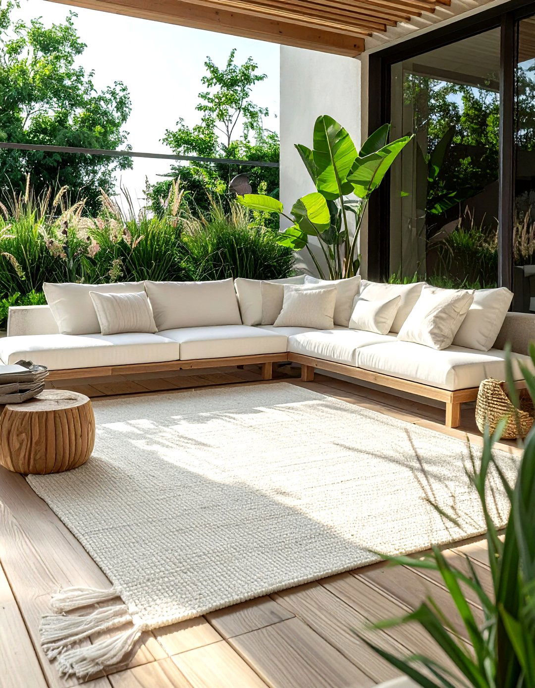 Neutral cream outdoor rug - 30 outdoor rug ideas
