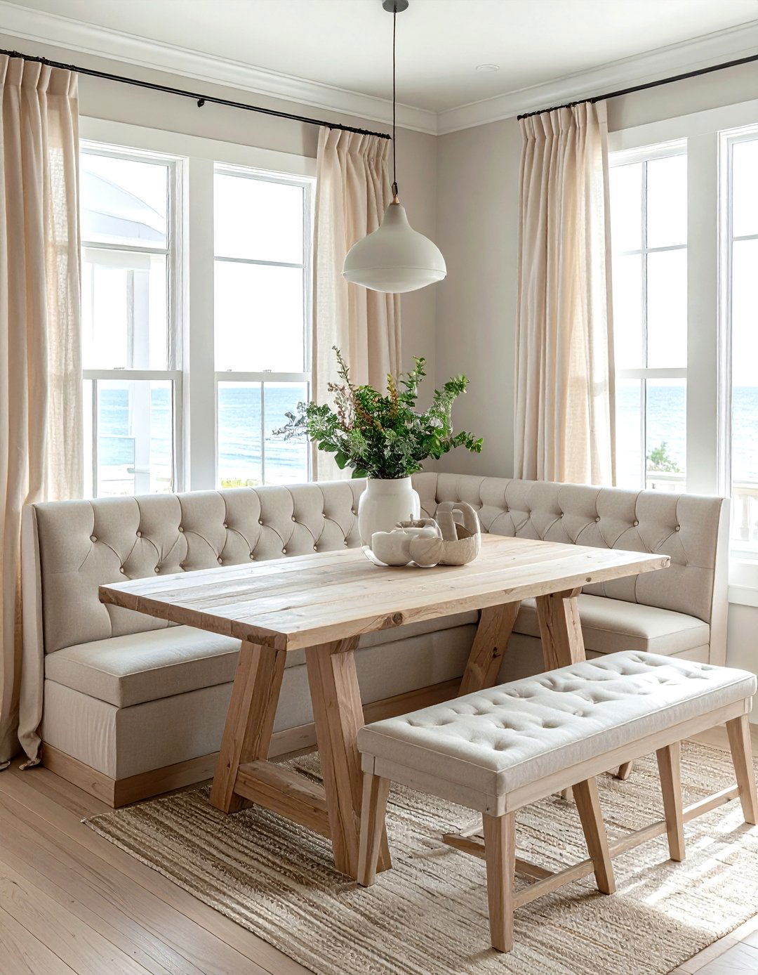 Neutral dining banquette - 30 tufted banquette dining ideas