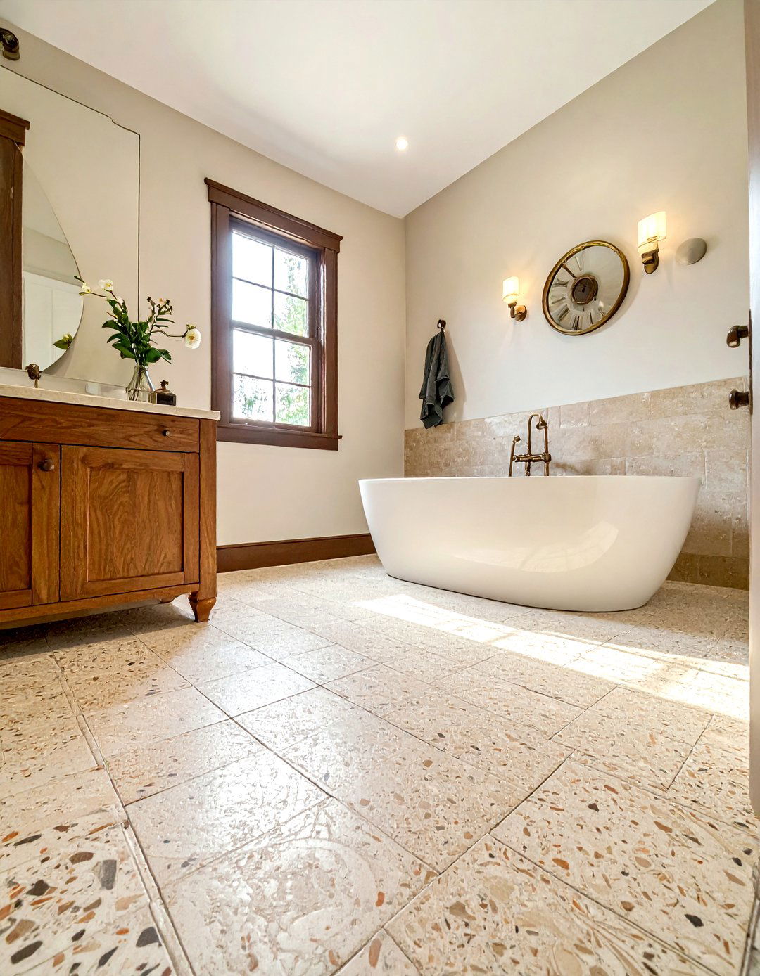 Neutral encaustic tile bathroom floor - 30 encaustic tile bathroom ideas