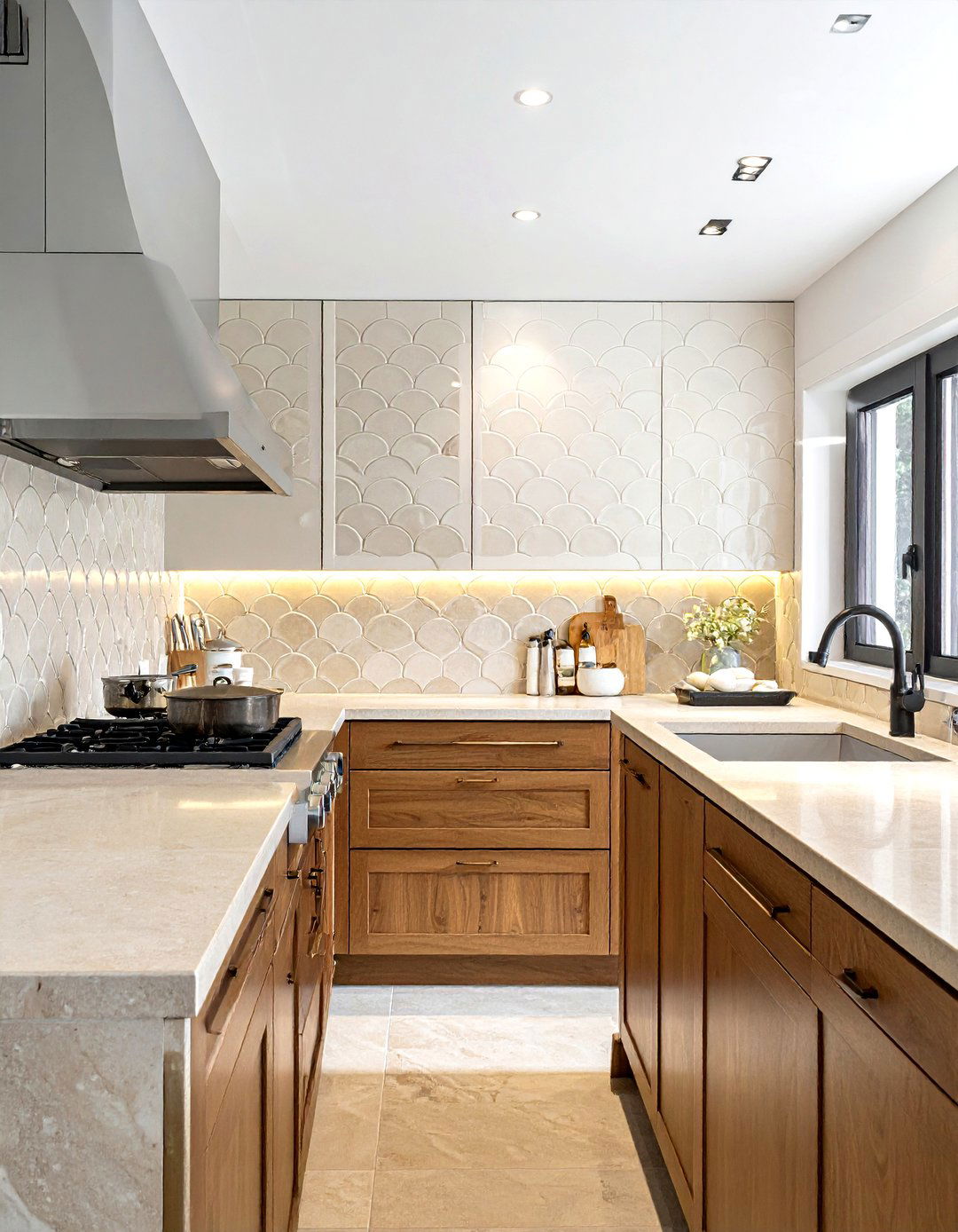 Neutral fish scale tile backsplash - 30 fish scale tile kitchen backsplash ideas