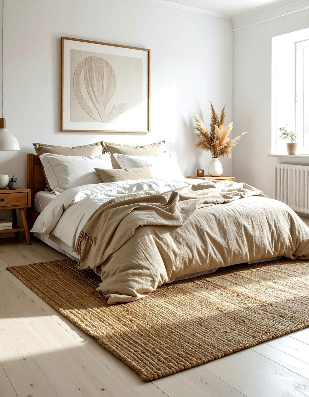 Neutral linen bedding bedroom - 30 farmhouse beige bedroom ideas