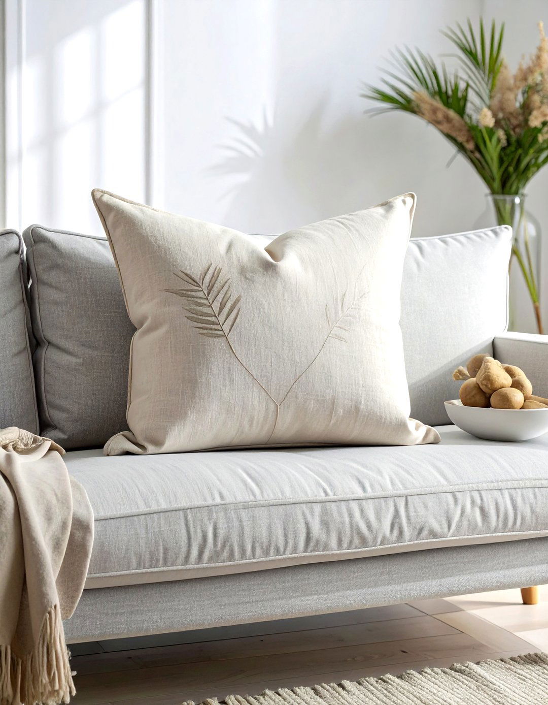 Neutral linen lumbar pillow - 30 lumbar pillow ideas