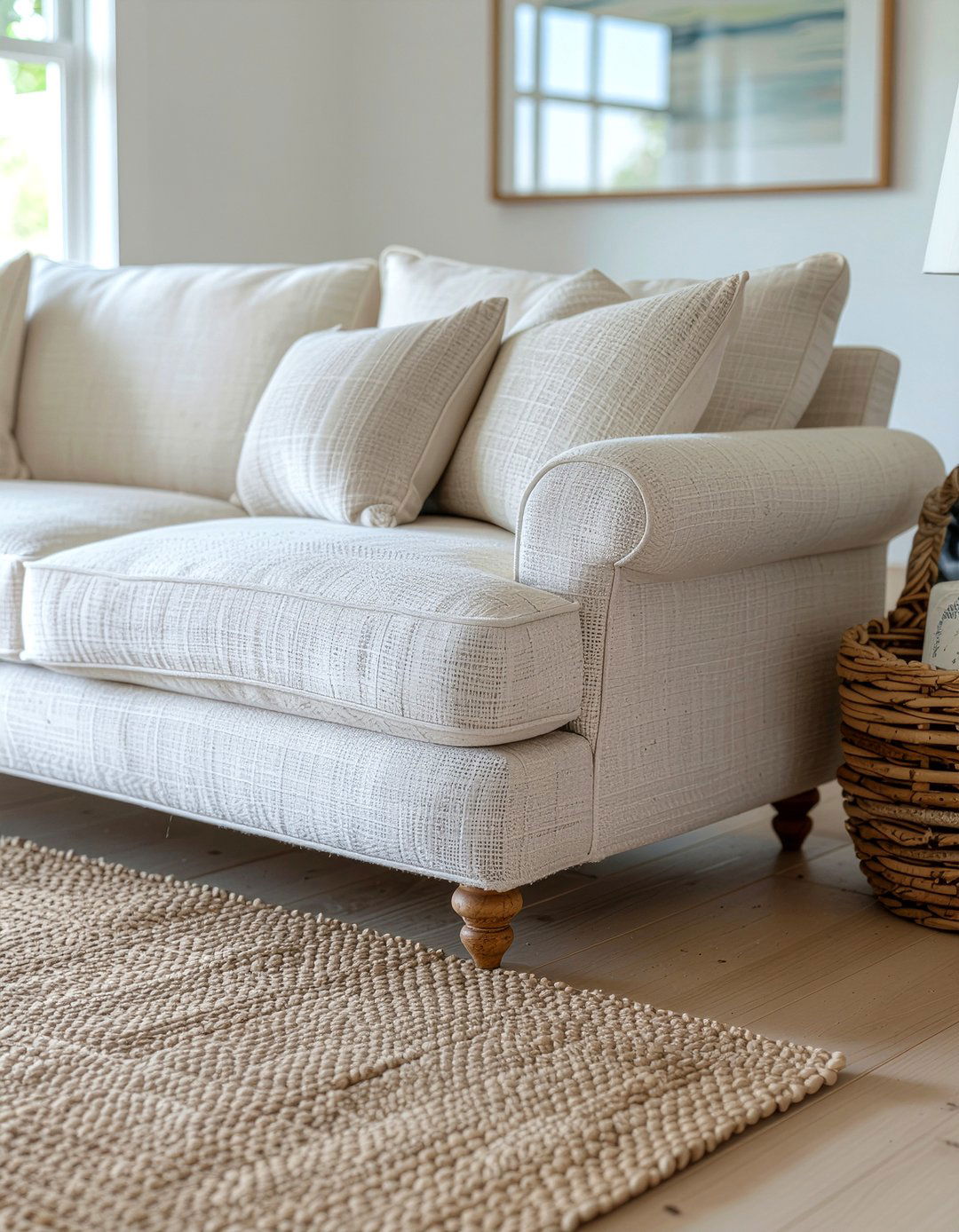 Neutral linen settee - 30 living room settee ideas