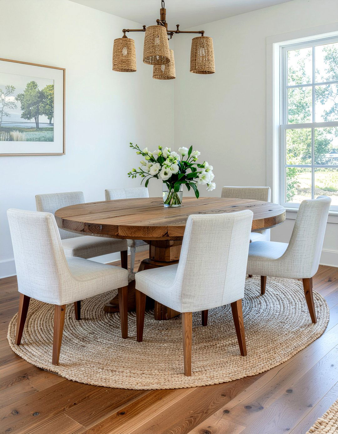 Neutral linen upholstery - 30 rural dining room ideas