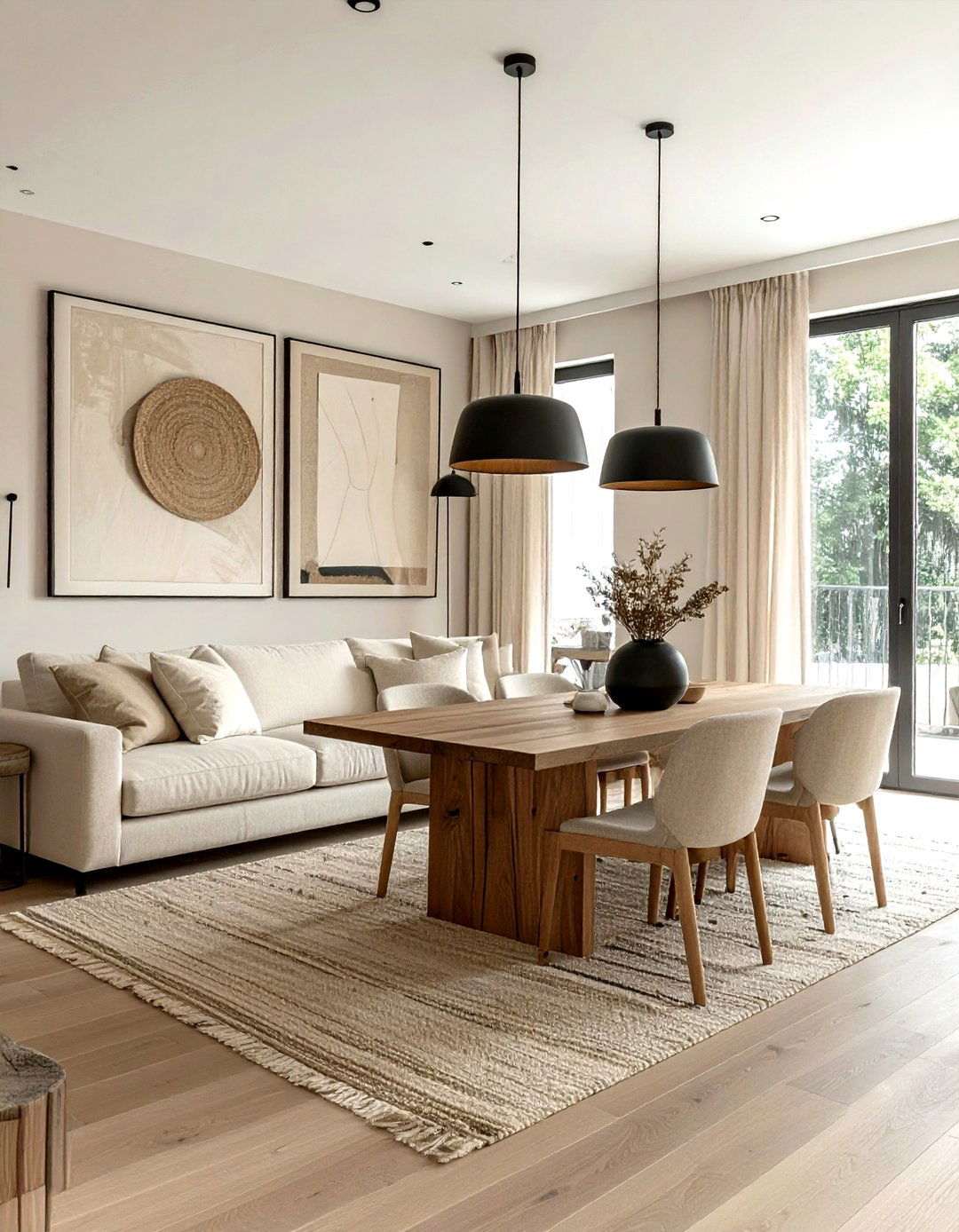 Neutral living dining room - 30 living room with dining area ideas