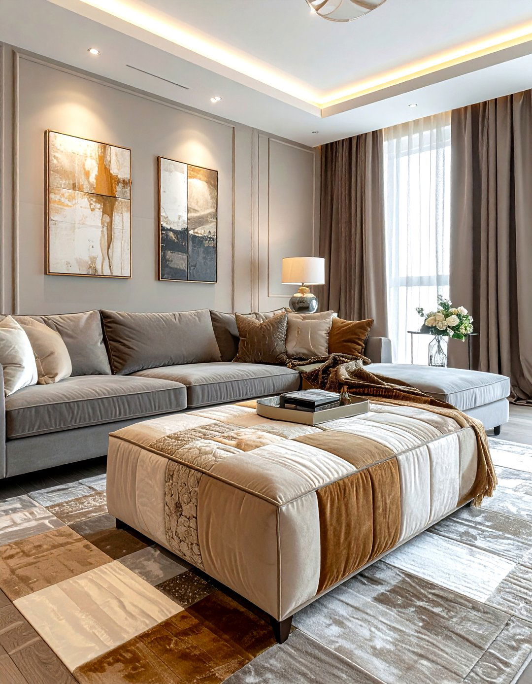 Neutral patchwork fabric living room - 30 patchwork living room ideas