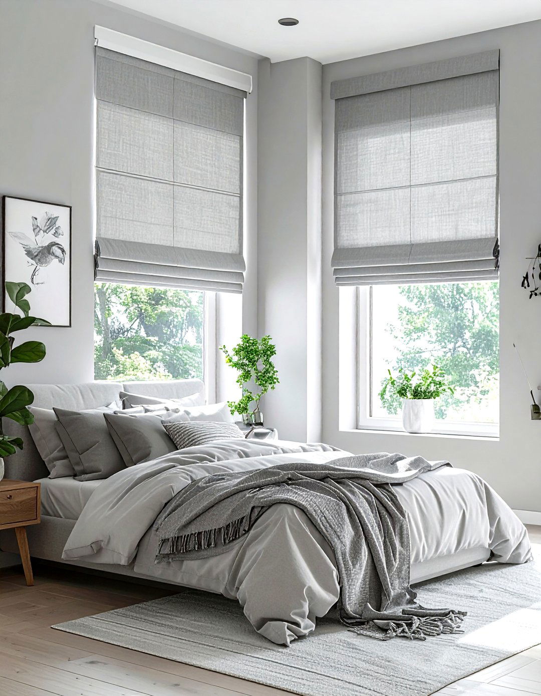 Neutral roman window shades - 30 scandinavian grey bedroom ideas