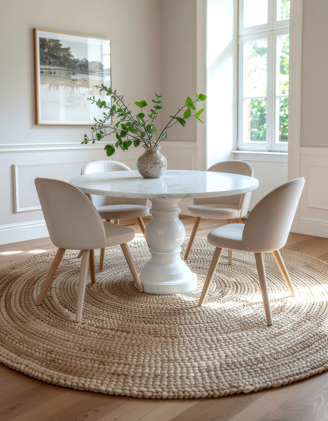 Neutral round rug dining room - 30 round rug dining room ideas
