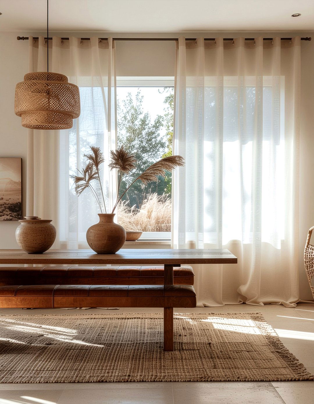 Neutral sheer curtains - 30 sheer curtain dining room ideas