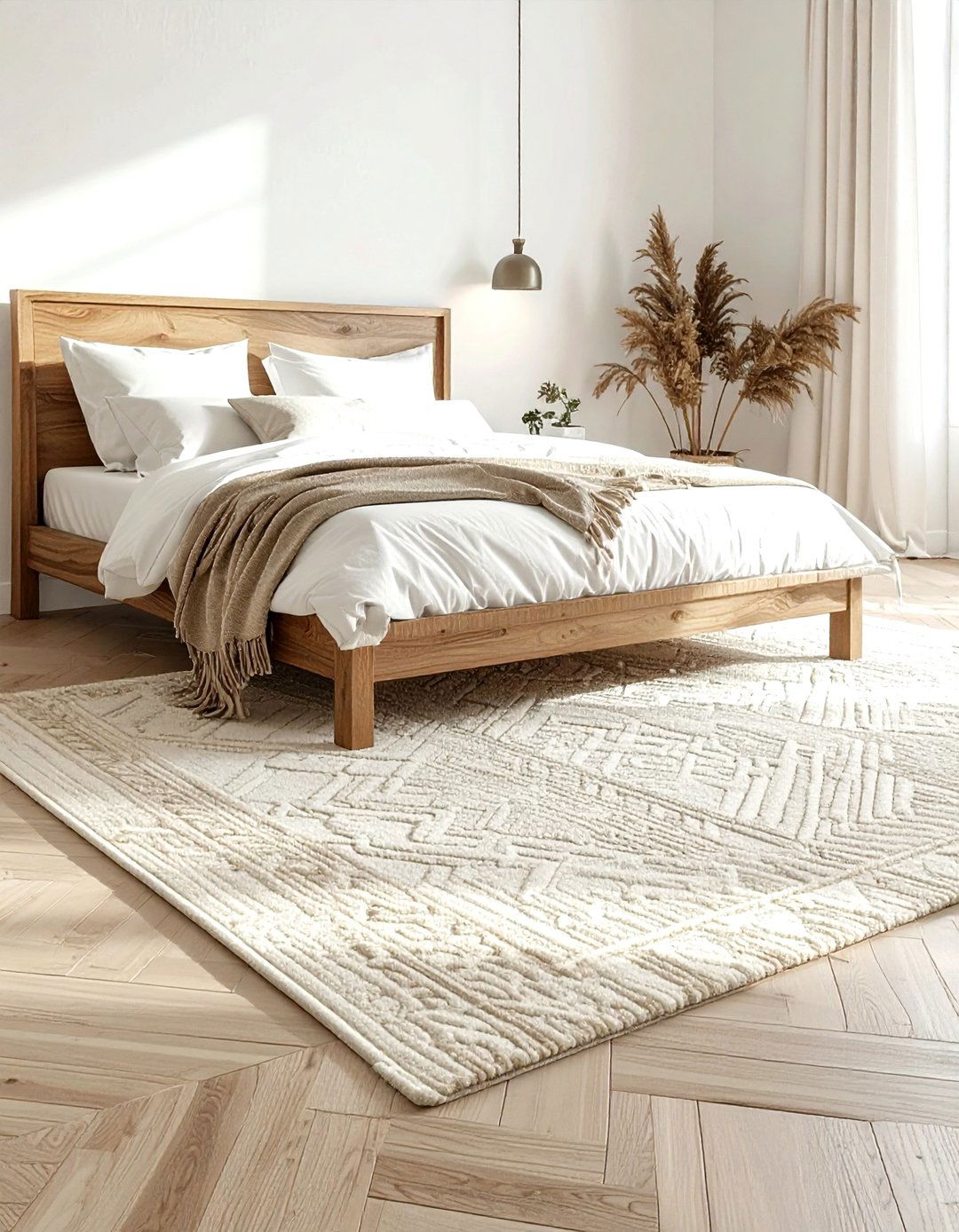 Neutral textured rug - 30 bohemian cream bedroom ideas