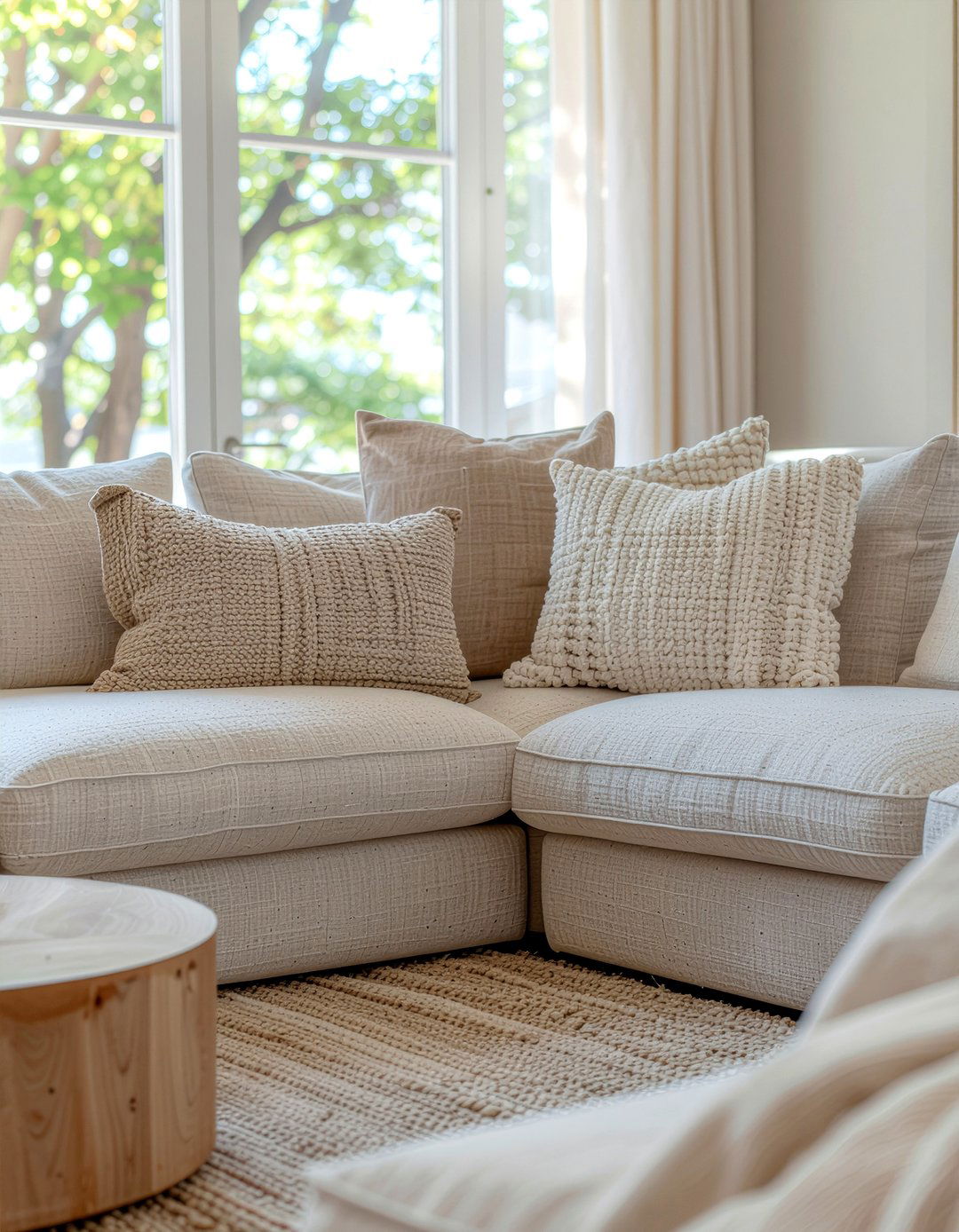 Neutral u shaped sofa pillows - 30 U-shaped sofa living room ideas