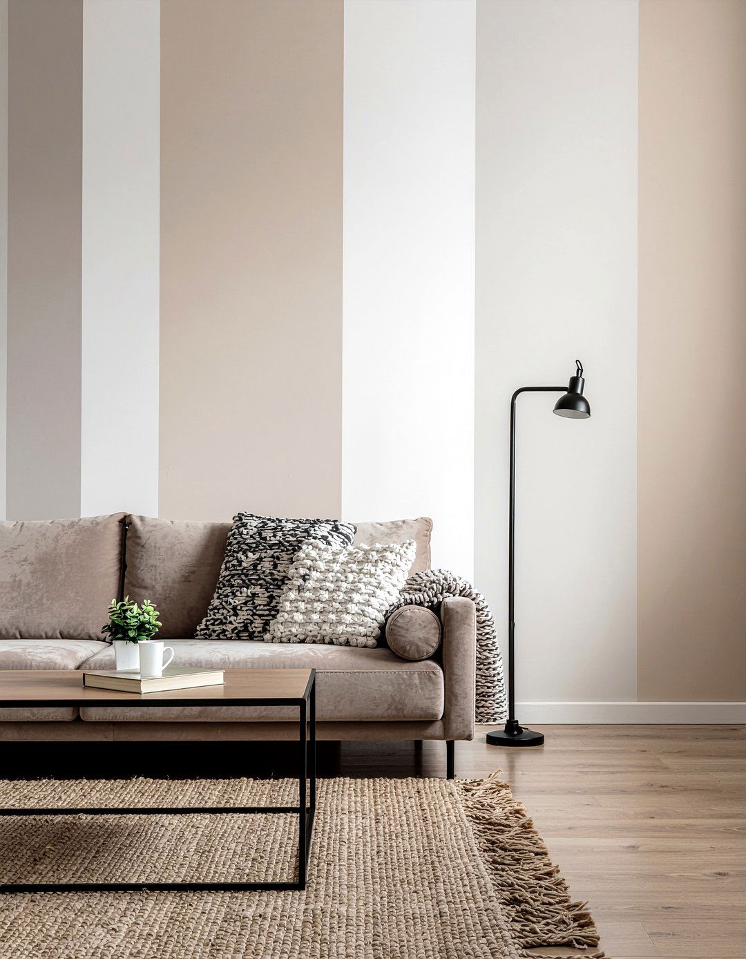 Neutral vertical stripe wallpaper - 30 living room striped wallpapers