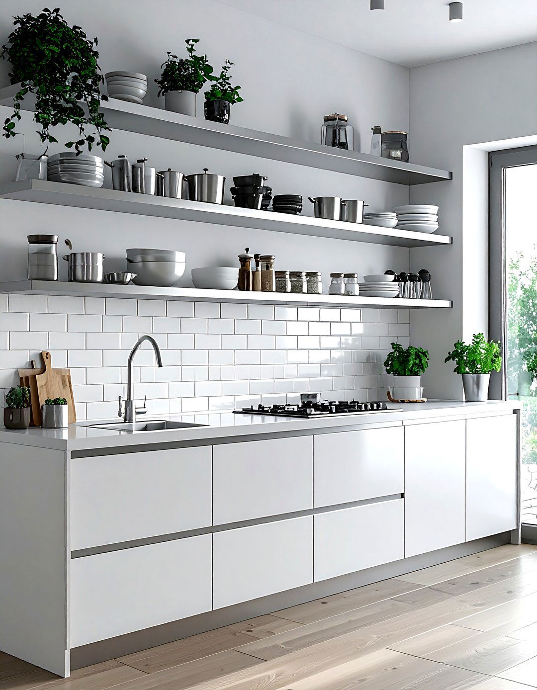 Nickel Floating Shelves Modern Kitchen - 30 nickel accent kitchen ideas