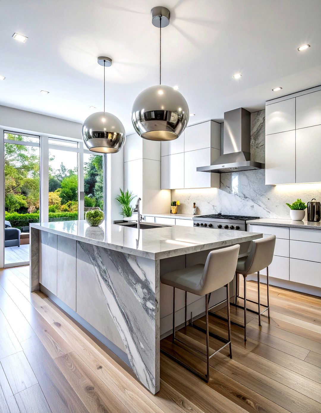 Nickel Sphere Pendant - 30 metal pendant kitchen ideas