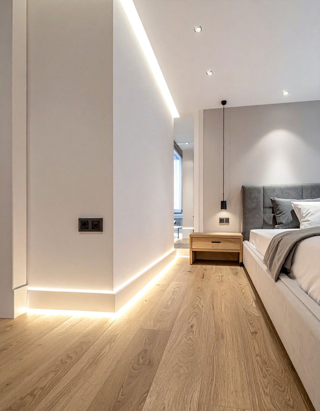 Nightlight for floor path - 30 bedroom layered lighting ideas