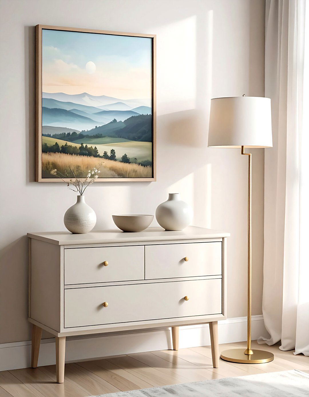 Nightstand with art leaning - 30 nightstand vignette ideas